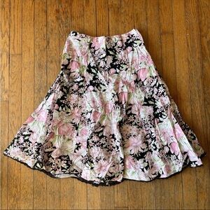 Vintage 90s Black & Pink Floral Midi Skirt